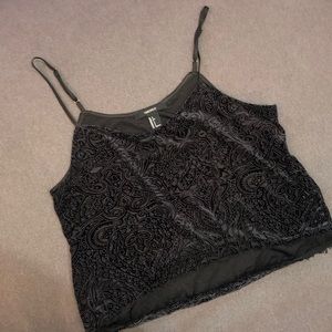F21 faint fringe embroidered velvet black tank